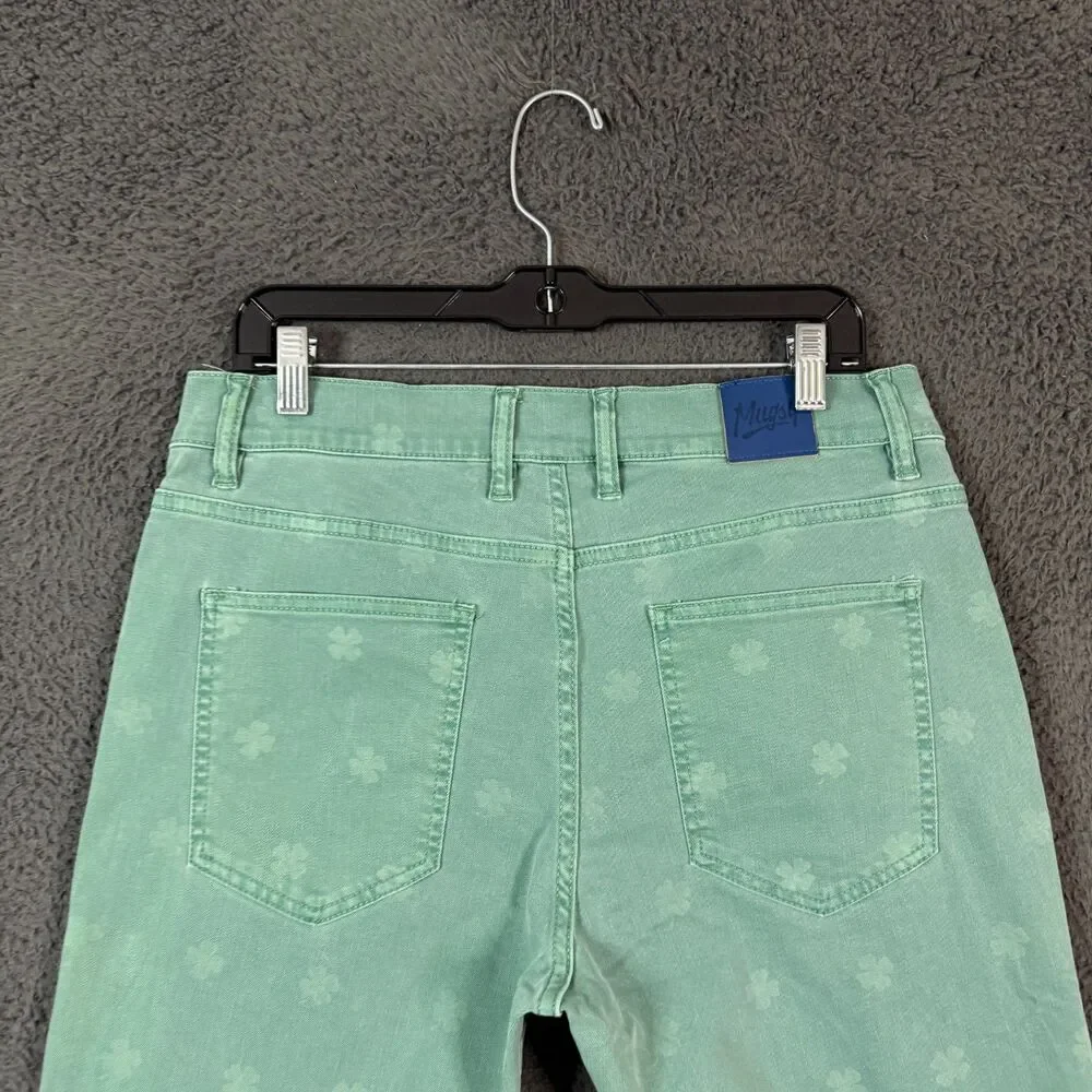 Mugsy Jeans Mens 34x30 Green Murphys Shamrock Slim Fit Stretch Denim Pants
